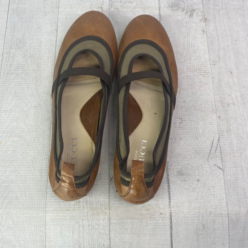 Sesto Meucci Brown Leather Gold Tone Metallic Mesh Mary Jane Ballet Flats Sz 8 N - Picture 9 of 16